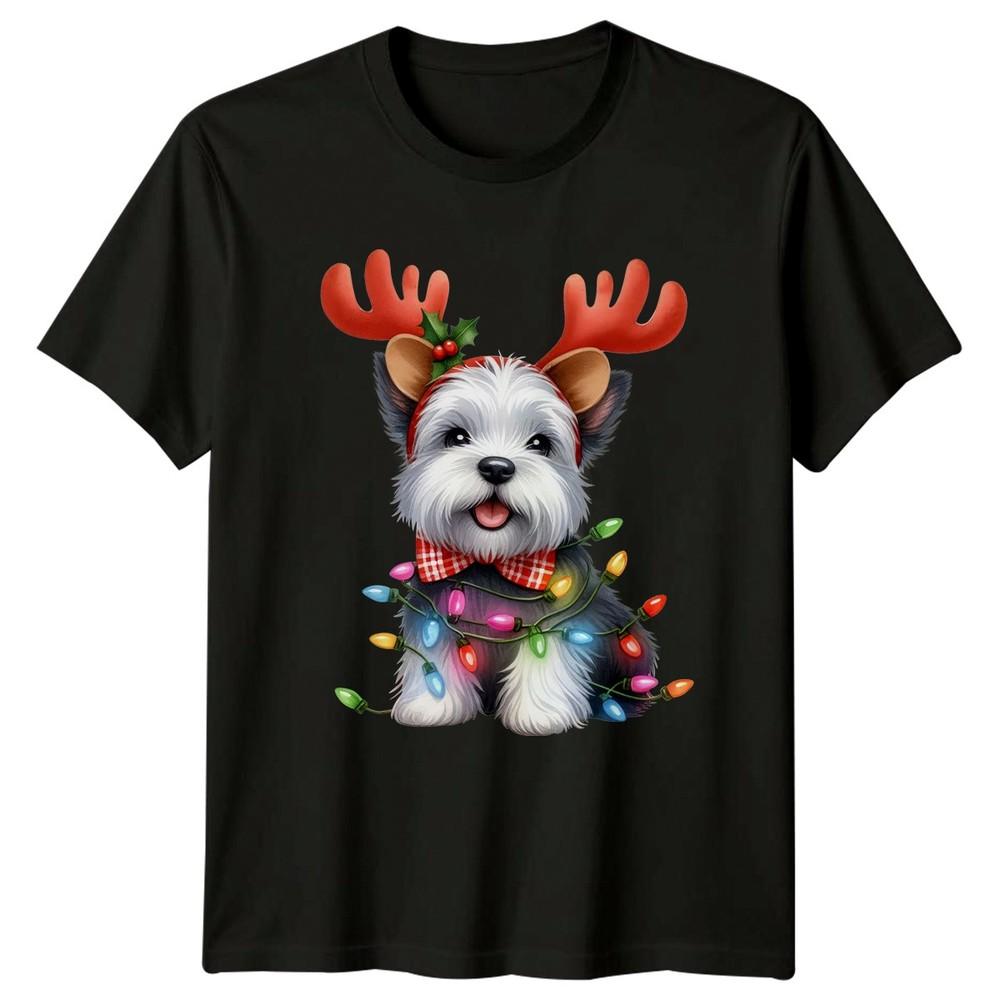 Christmas Dog Reindeer Antlers Holidays Unisexs TShirt Unisexs Tee Graphic Top a