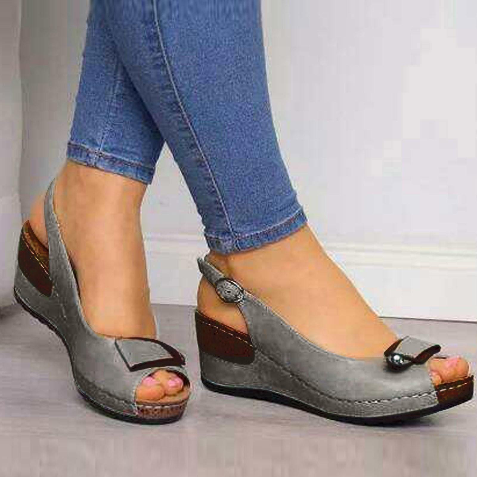 

Римские повседневные сандалии, женские туфли-лодочки на танкетке с пряжкой и открытым носком, обувь с открытым носком 40