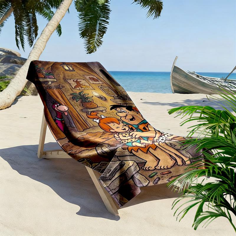 The Flintstones Cartoon Print Beach Towel, Large Soft Quick Dry Towel for Beach Camping Swimming