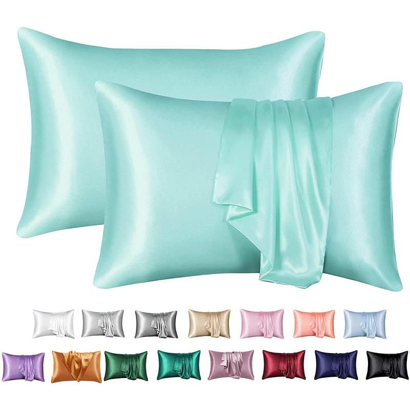 Zeby Luxury Silky Pillowcase Soft Comfortable Smooth Satin Pillow Cases High End Solid King Pillow Cover Home Queen Pillowcases
