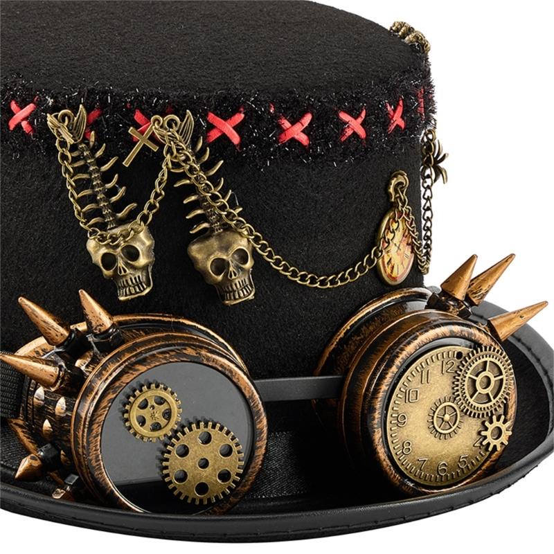 Steampunk Top Hat With Skull Goggles And Industrial Metal Gears Fantasy Cosplay Hat For Costume Rock Concerts Festivals