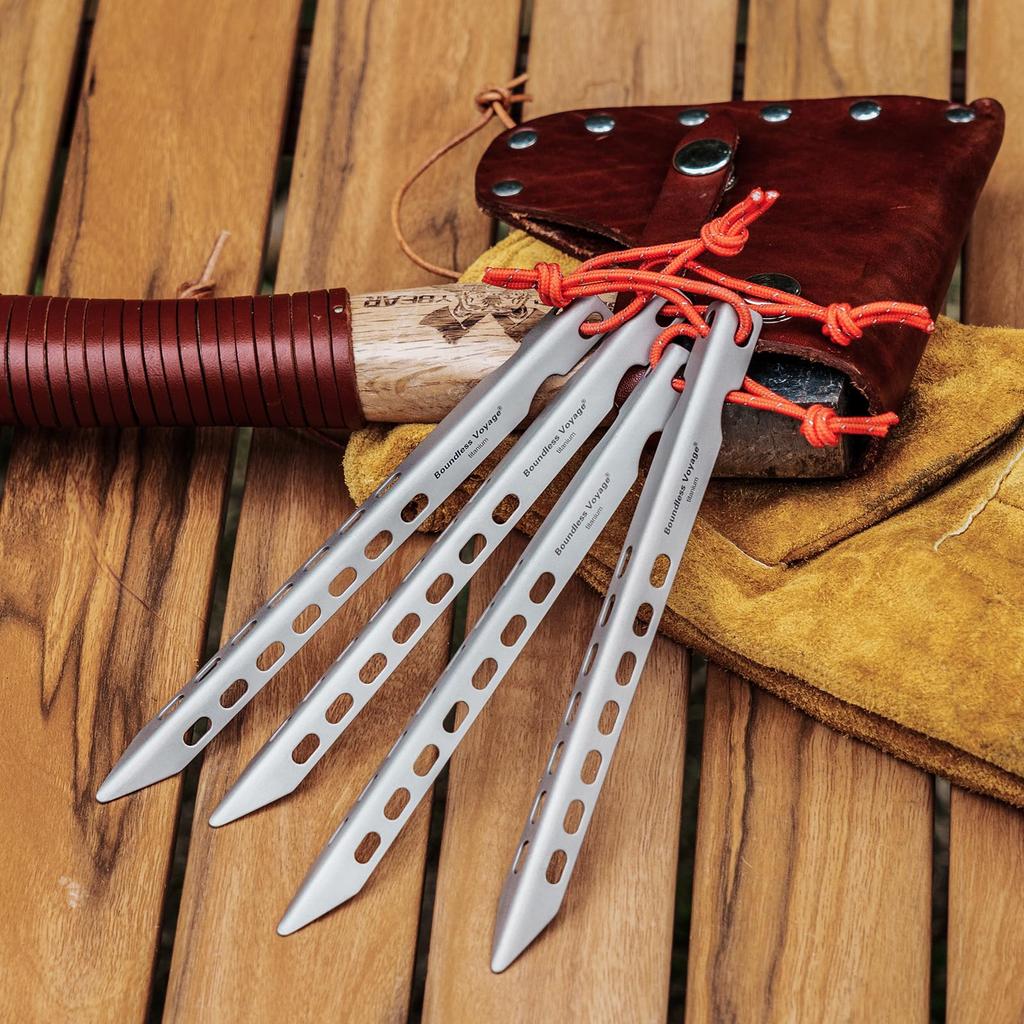 Boundless Voyage Titanium Alloy Set of or with Reflective and Durable Camping Stakes for Tents and Solid Stakes for Solo and Outdoor Ti4008P V-Shaped