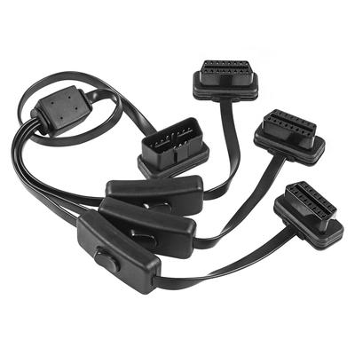 CERRXIAN OBD-II OBD2 16Pin 1 Male To 3 Female Splitter with Switch Flat Extension Cable Adapter 0.6M