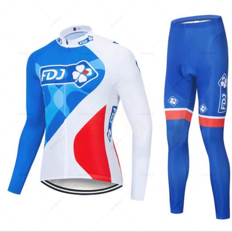 Fdj Pro 2023 Autumn Team Cycling Jersey 19D Bib Set MTB Uniform Bicycle Clothing Quick Dry Bike Clothes Mens Long Cycling Wear