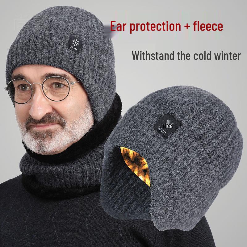 Elderly Men's Thick Knit Winter Hat with Ear Protection