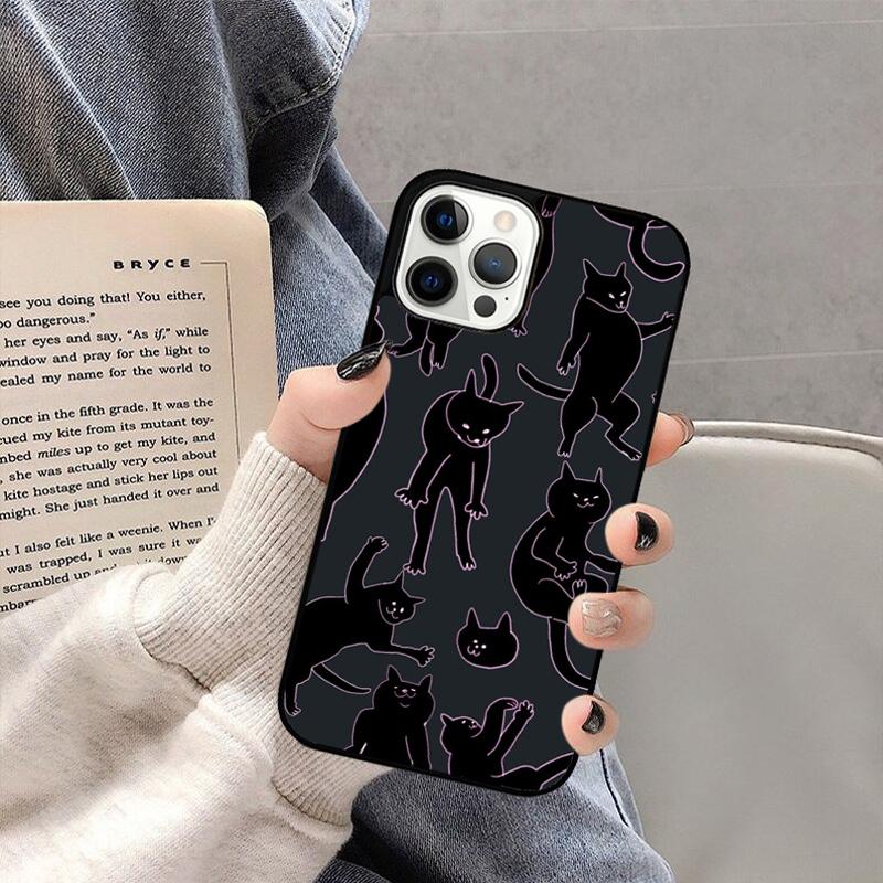 Schwarze Katze Cartoon Niedliche Handyhülle Für iPhone 17 Air 16 15 14 plus 11 12 13 Pro Max Hülle Abdeckung Schale