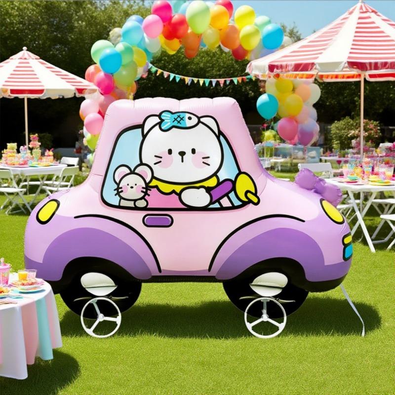 

1pc card-mounted pulley purple cat car aluminum film balloon, very suitable for outdoor parties, durable material