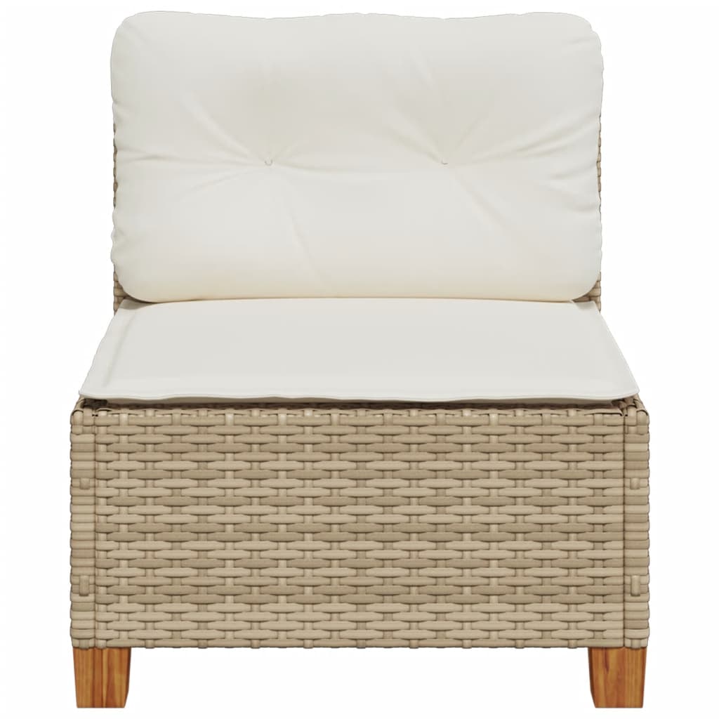 Garden Sofa Without Armrests with Cushions Beige Poly Rattan