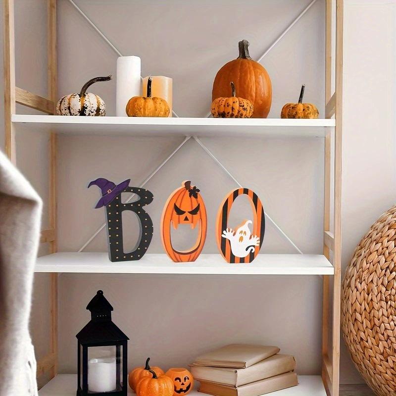 3pcs/set Halloween Boo Signs for Home Table Tiered Tray Decoration Wooden Pumpkin Ornaments Happy Halloween Kids Favors Gifts