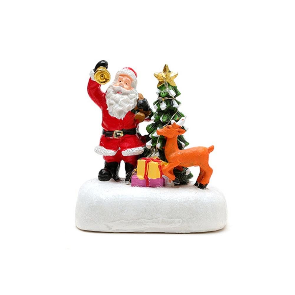 Christmas Resin Village Scene Decoration with LED Light for Tabletop Featuring Snowman Santa Tree Festive Display