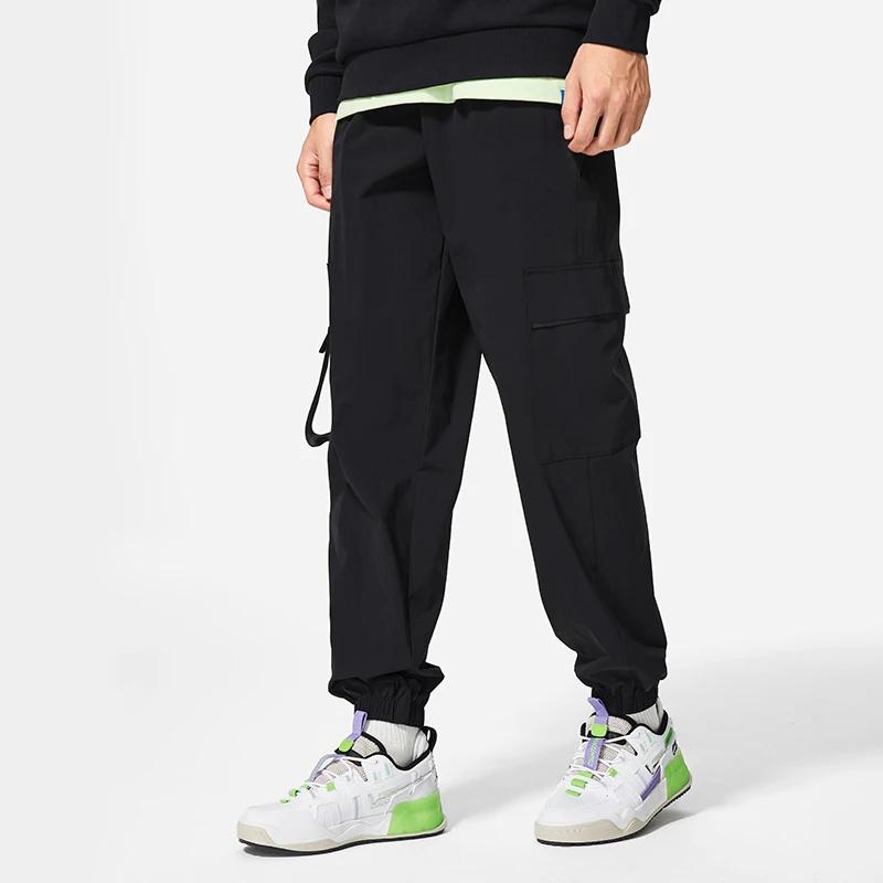 Li-Ning Sports Trend Series Logo Zip Pocket Loose Cuff Sweatpants Men Bottoms Black AYKS833-2