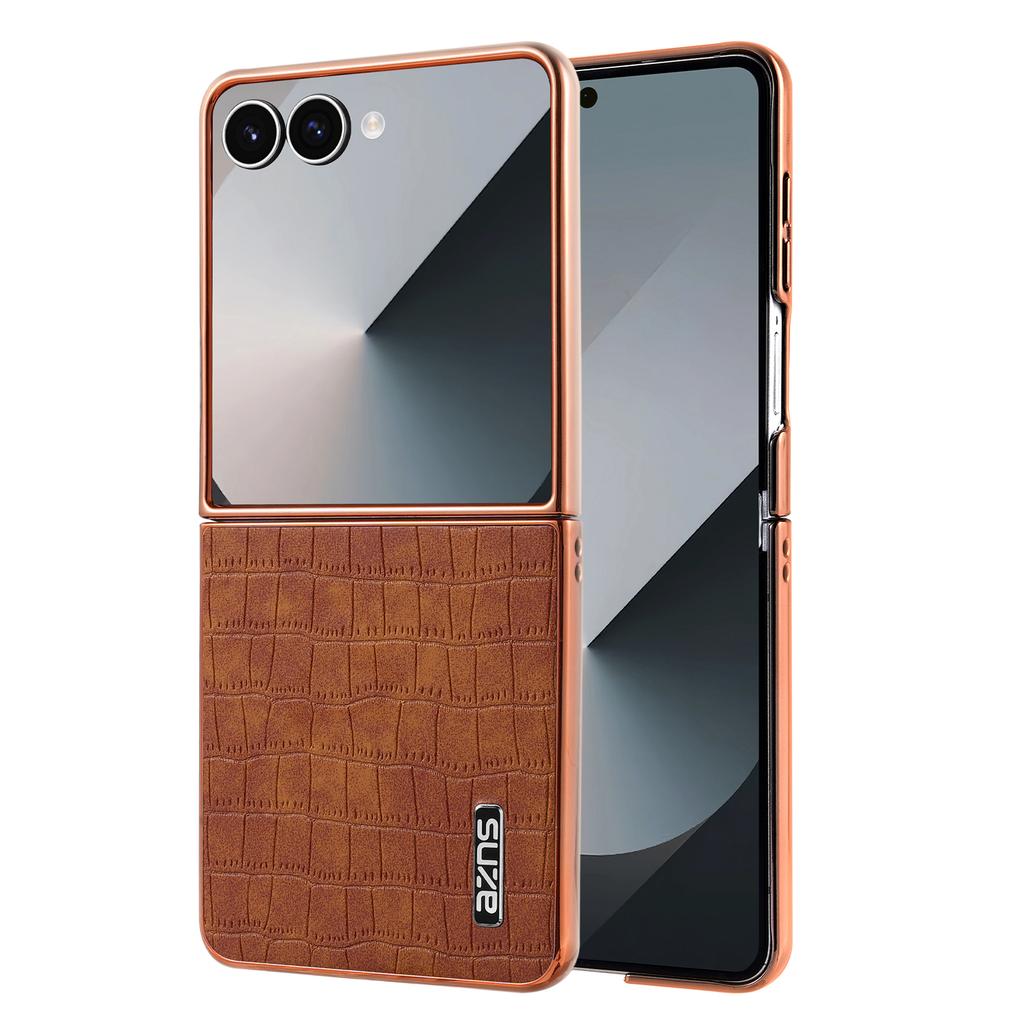 AZNS Für Samsung Galaxy Z Flip7 5G Hülle Galvanisierte Krokodiltextur PU+PC Handyhülle