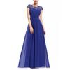 Rochie Maxi de Petrecere pentru Femei, Culoare Solidă, Dantelă Transparentă Patchwork, Mânecă Scurtă