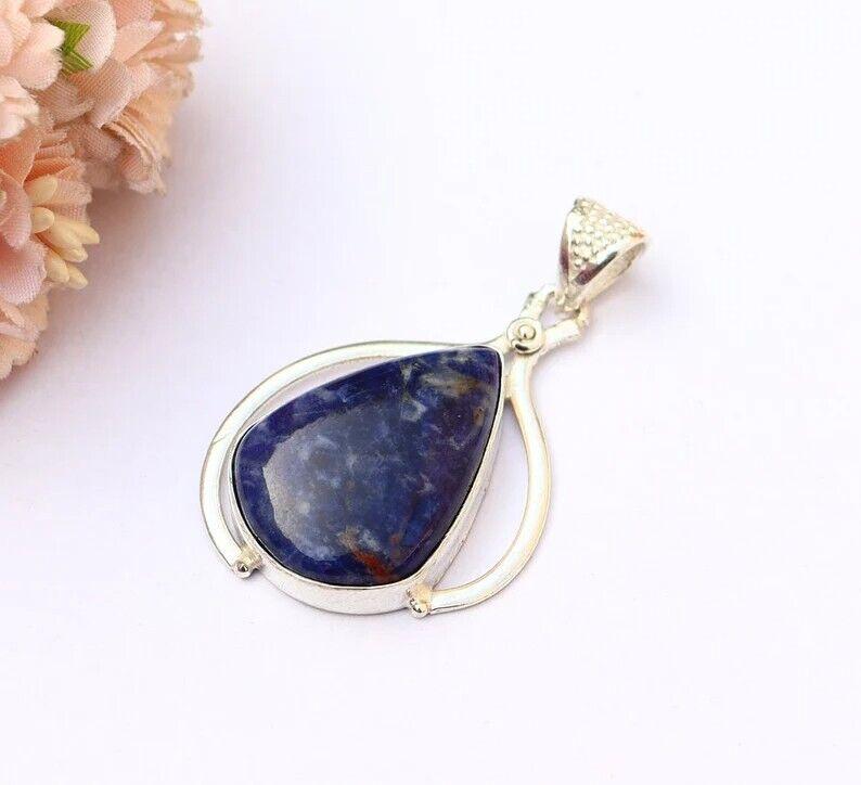 Beautiful Sodalite Gemstone Pendant Natural Big Blue Sodalite Handmade Necklace For Women
