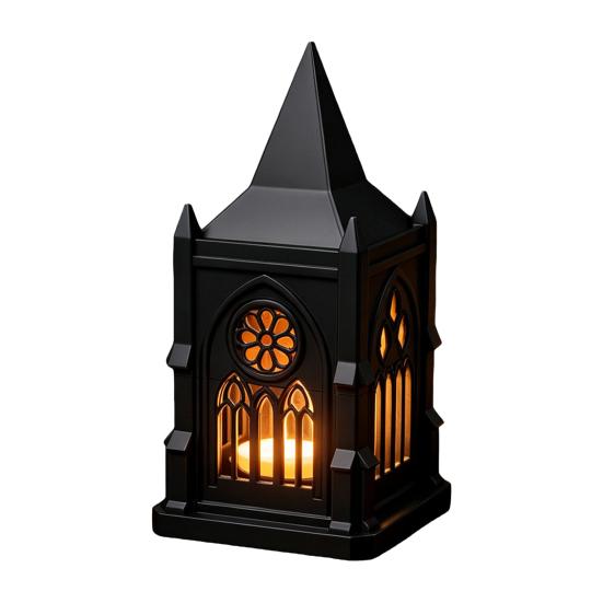 Window Sill Decoration Gothic Cathedral LED Candle Lantern, Church Shaped Flameless Tealight Lamp, Small Gift for Children Spooky Vintage Desktop