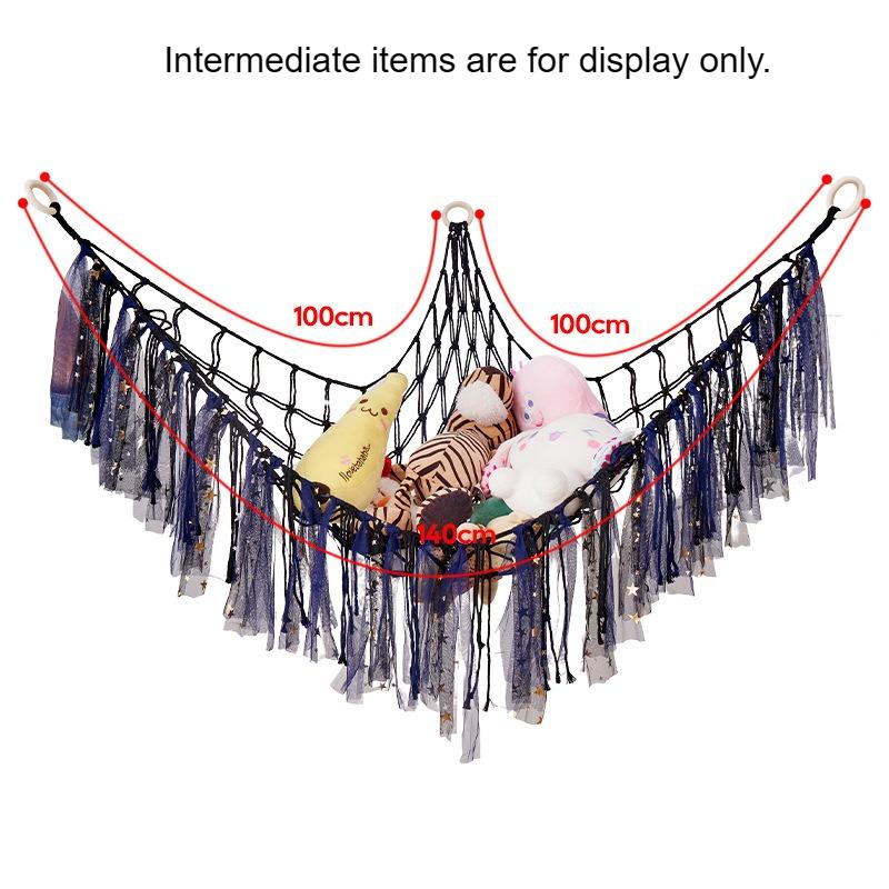 Macrame Triangle Wall Hanging Net Bag Cotton Rope Organizer Ribbon Storage Hammock Plush Hanging Shelf Home Decoration