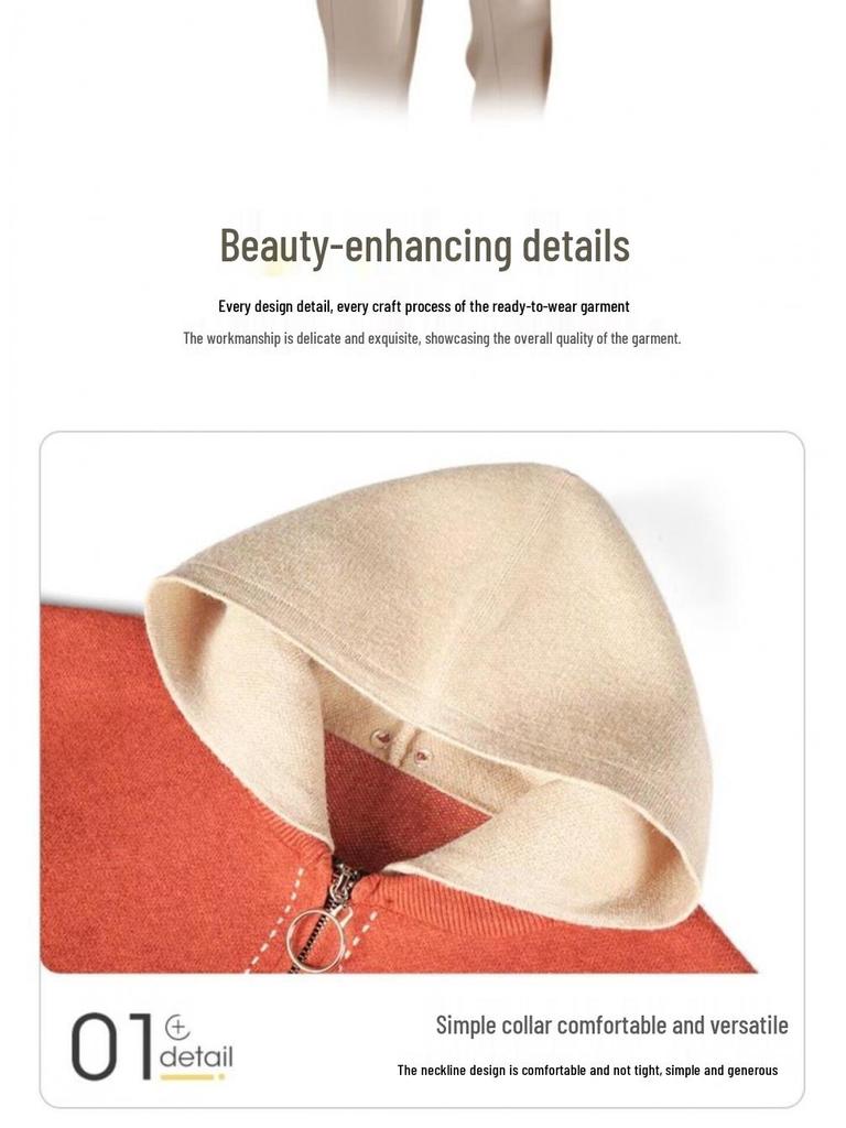 2024 Spring & Autumn Knitted Hooded Cardigan for Middle-Aged & Elderly Women