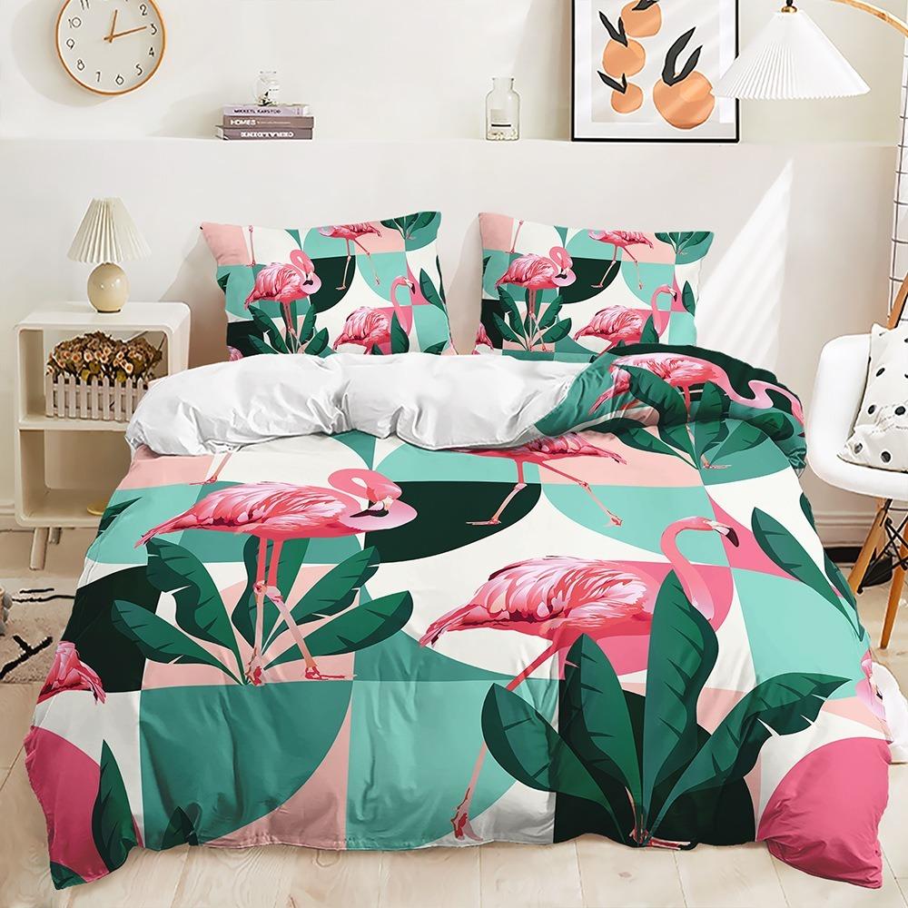 3D Flamingo Duvet Cover Full Size 2/3 Animal Pattern Bedding Set with Pillowcases for Teens and Boys Duvet Cover Pillowcase Gift