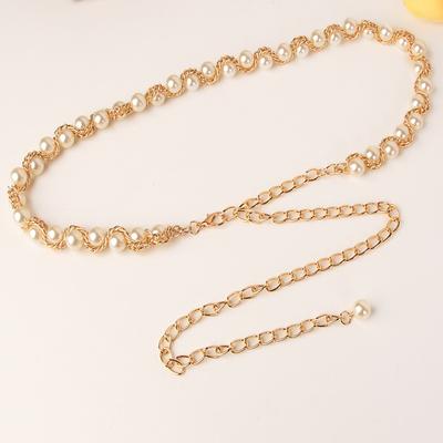 Ladies Metal Waist Chain Elegant Pearl Aluminum Chain Clothing With Belt