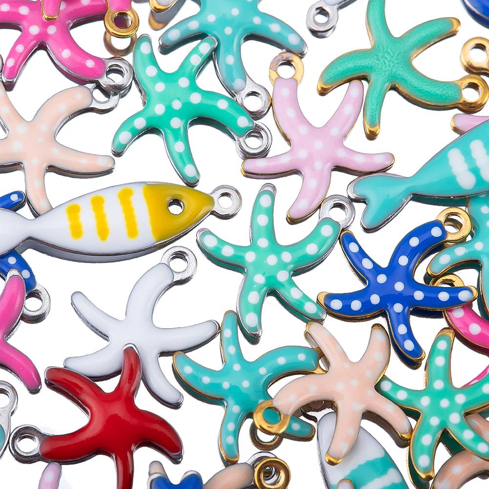 20pcs Stainless Steel Small Starfish Charms Fish Pendant Enamel DIY Jewelry Making Accessories Findings Ocean Necklace Earrings