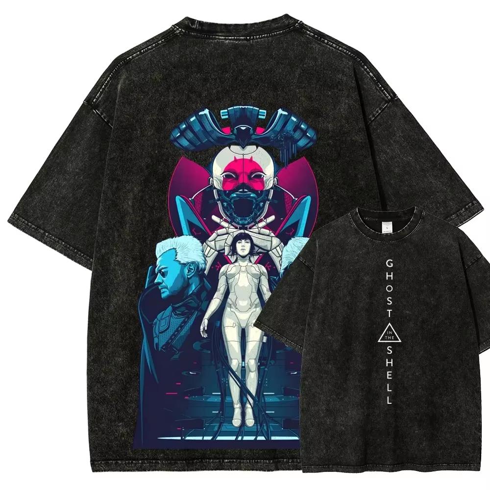 Ghost In The Shell Motoko Kusanagi T Shirt Men Women Cotton Graphic Printed Short Sleeve Round Neck Washed Punk Streetwear Tee