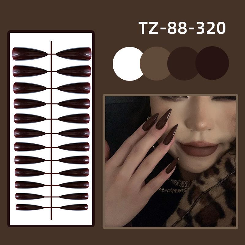 24Pcs New Detachable Solid Color Fake Nails Wearable Bright Long Ballet False Nails Full Cover Manicure Press-On Nails Women