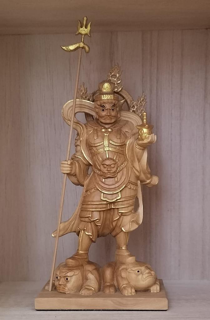 Tiny Buddha Bishamonten Boxwood Buddhist Seven Lucky Wood Ornament Statue, - 11.5cm Tall, Carving, Tamonten, Statue, Figurine, Gods, Carving,