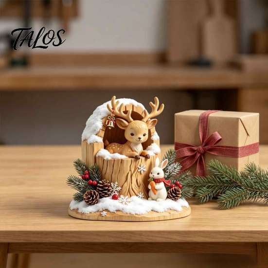 Handcrafted Wooden Statues Fairy Tale Little Boy and Fox Figurine, Rustic Desktop Statue, Artistic Carved Christmas Gift Ideas Sculpture Ornament for