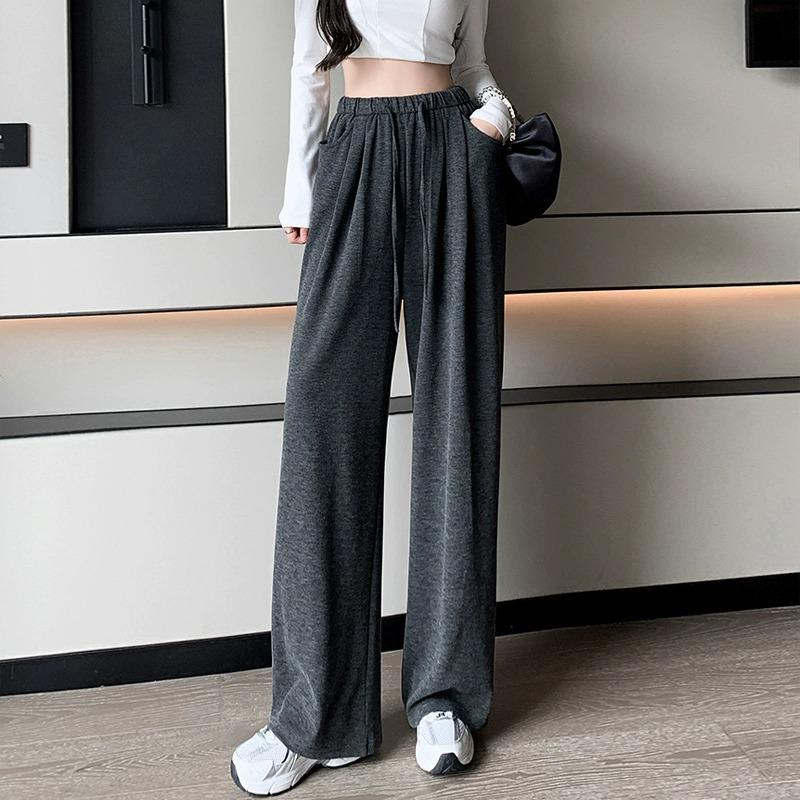 2025 Petite Women's Wide-Leg Gray Sweatpants - Drawstring Casual Pants for Autumn/Winter (XS)