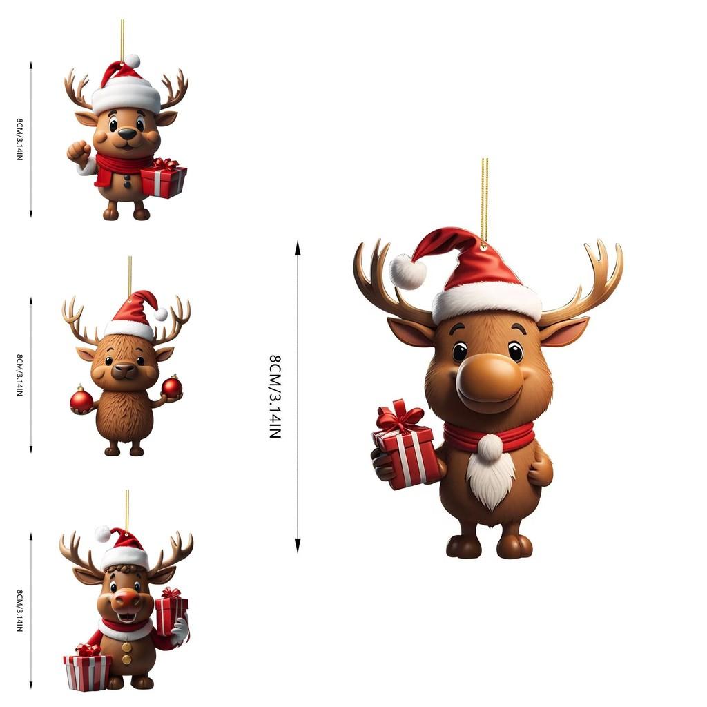 Cute Cartoon Acrylic Flat Pendant Adorable Christmas Elk Car Interior Decoration