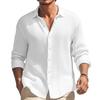 Camisa de otoño y primavera para hombre, camiseta de manga larga con una hilera de botones, Color sólido, cuello vuelto, holgada, suave y transpirable, Top de oficina diario para hombre