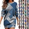 Long Sleeve Dress For Women Casual Printed Pullover Hip Pack Dress Sweater Dress