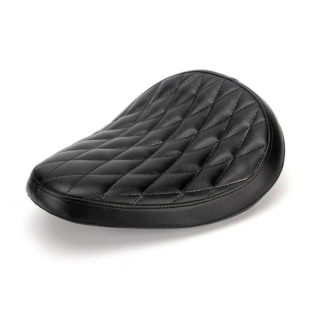 Karun Motorcycle Custom Solo Seat with Hard Bottom for Choppers, Bobbers, and More (Black Seat)
