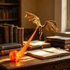 Durable PLA Dragon Model 3D Printed Fire-Breathing Bookshelf Decor, Fantasy Nook Light, Flying Figurine Theme Display with Flame, Halloween Shelf for
