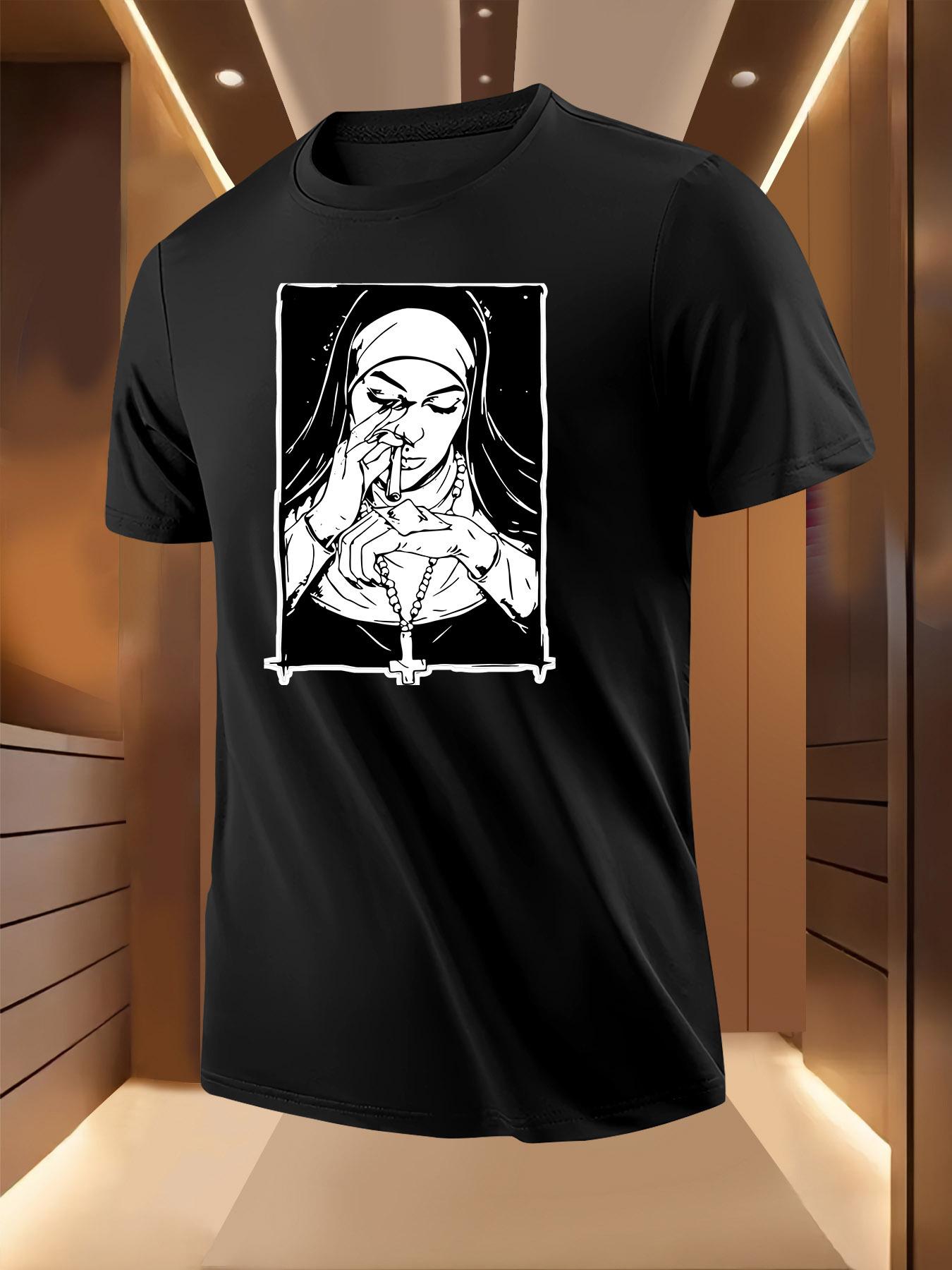 Nun Smoking Graphic Tshirt - Bold Religious Nun Smoking C... M