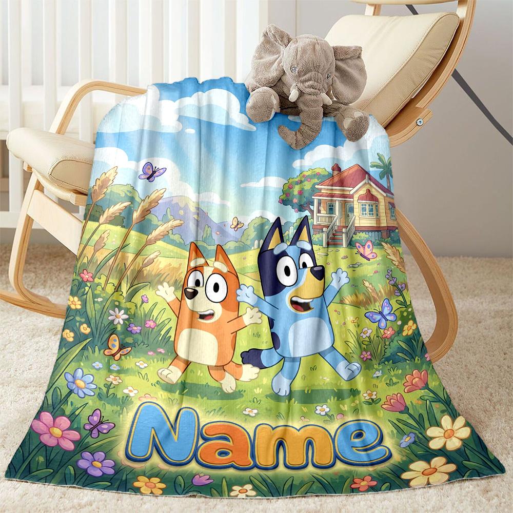Bluey Friends Adventure Customize Text Blanket Multi-purpose Customizable Blanket Comfortable Perfect for Seaside Nap Sofa Bedding