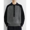 Men's 2025 Color-Block Knit Sweater Coat: Trendy Autumn/Winter Loose, Lazy Style with Half-Button and Turn-Down Collar