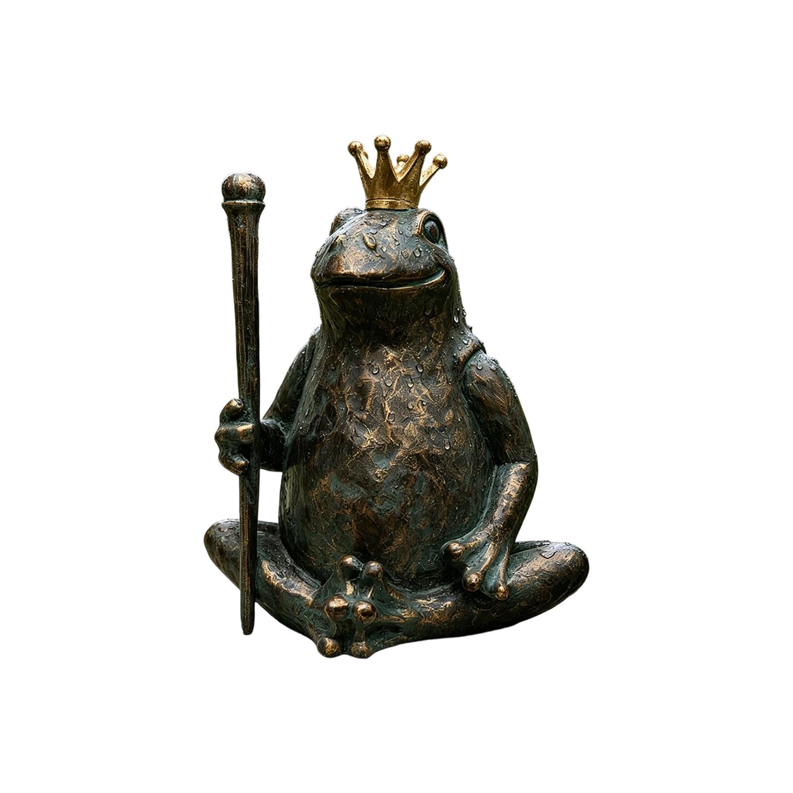 Meditation Frog Prince Garden Statue with Crown Resin Sculpture for Indoor Outdoor Home Decor Zen Style Figurine One Size