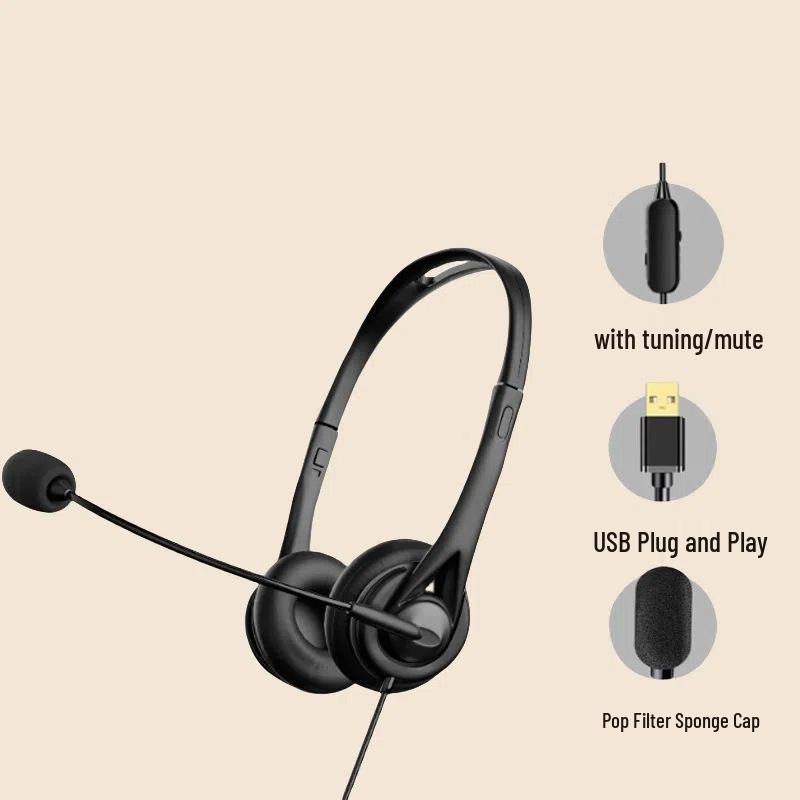 Noise-Canceling Over-Ear Telephone Headset with Microphone for Telesales Agents