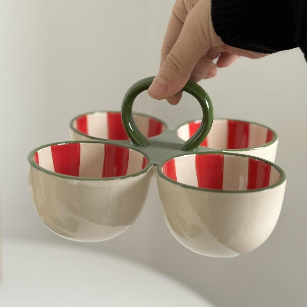 Christmas Creative Snack Plate Divided Seasoning Snacks Four Grid Plate Christmas Tree Baking Oven Can Use Air Fryer Dishwasher