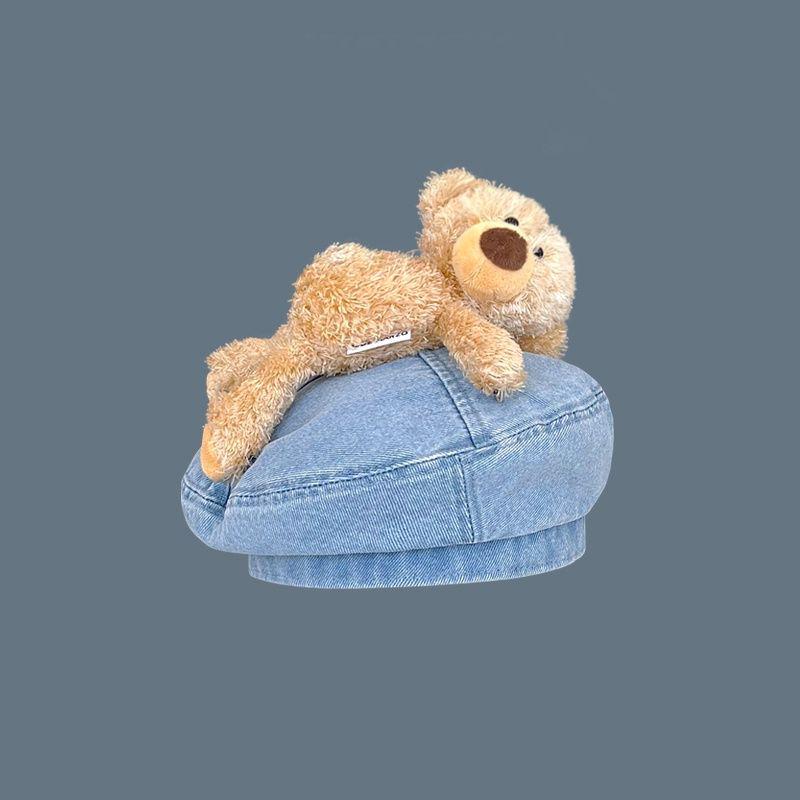 

Милый 3D Берет из Денима с Медвежонком - Весенне-Летняя Мультяшная Студенческая Кепка Художника One Size