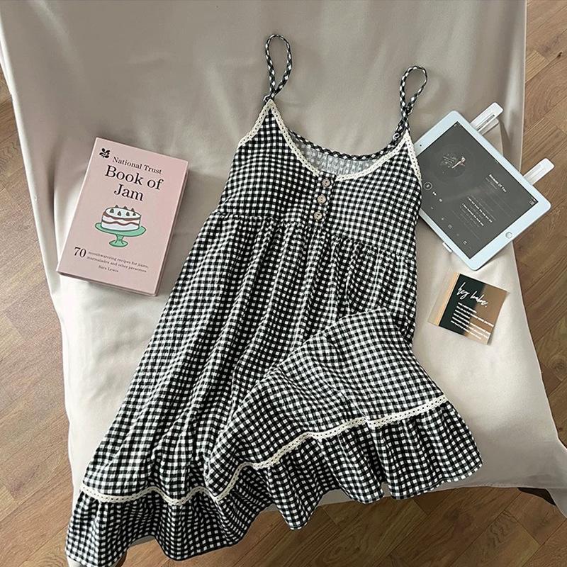 Women's Summer Strappy Cotton Sleep Dress with Padded Bra - Cute and Comfortable Nightgown
