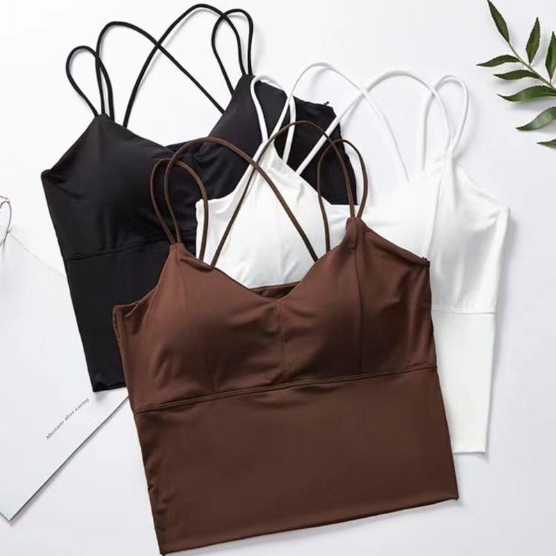 Letný tielko s vypchávkami na prsia z ľadového hodvábu, crop topy s halter krkom, dámske letné camisole, camisole bez chrbta, módne bandeau, dámska crop vesta bez rukávov