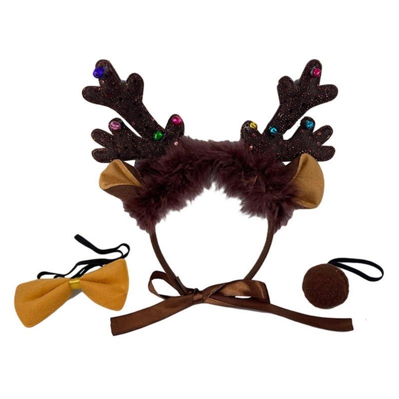 

Cartoon Reindeer Ears Shape Hairband Bowtie and Tail Suit Cosplay Animals Accessories for Women Girls Party Costume 1 коричневий
