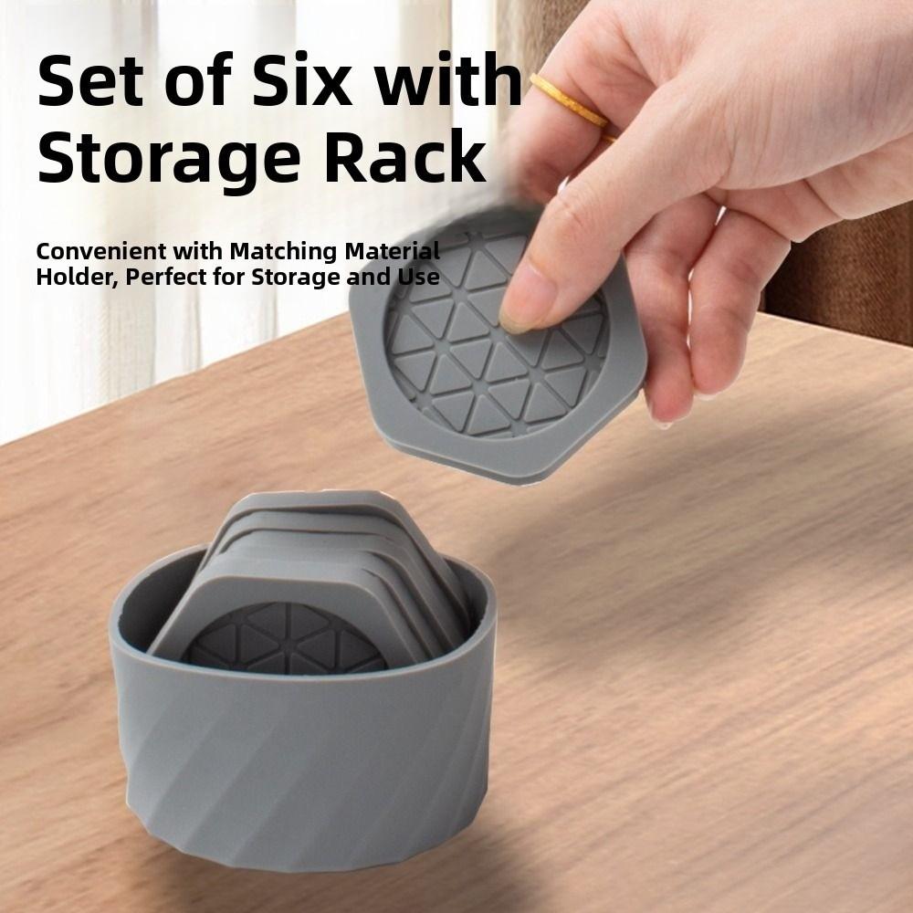 6Pcs Silicone Drinking Coaster Set Round Heat Resistant Glass Beverage Holder Pad with Storage Bucket Non Slip Tea Drink Mug Mat