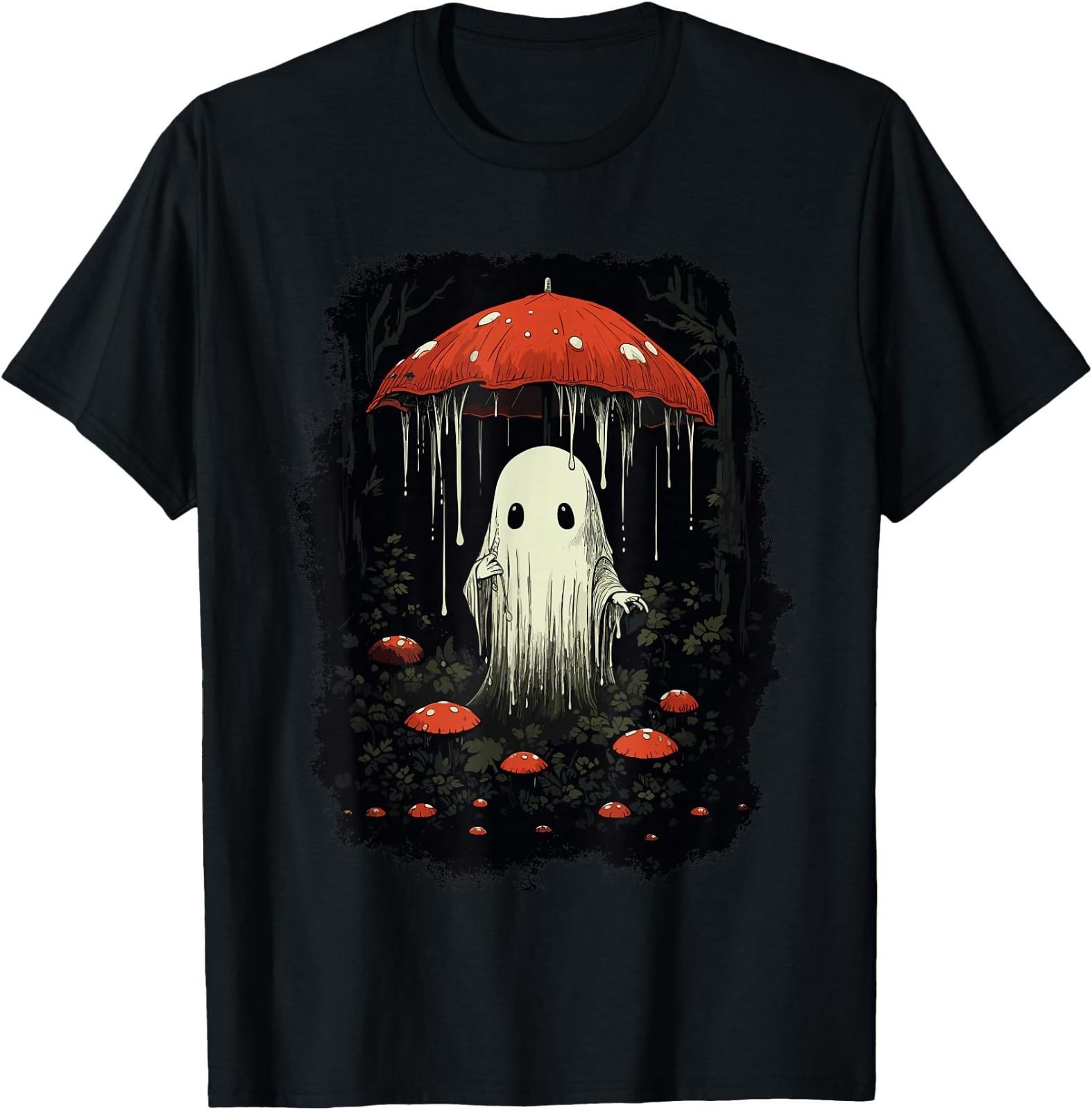 Halloween Cottagecore Ghost Mushroom Spooky T-Shirt S