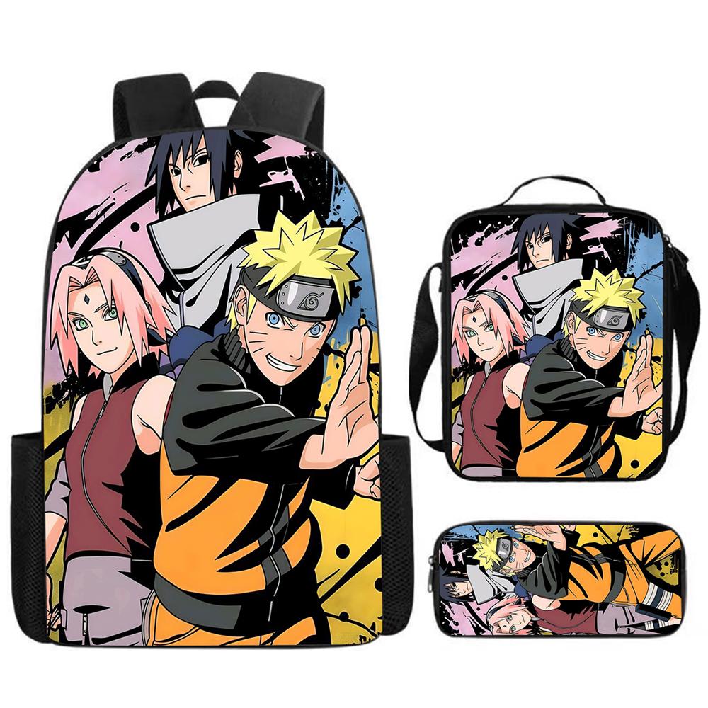 3Pcs Set NARUTO Kids School Backpack With Lunch Bag&Pencil Case,Lightweight&Durable,Cartoon School Bags For Ages 6-10 Boys&Girls