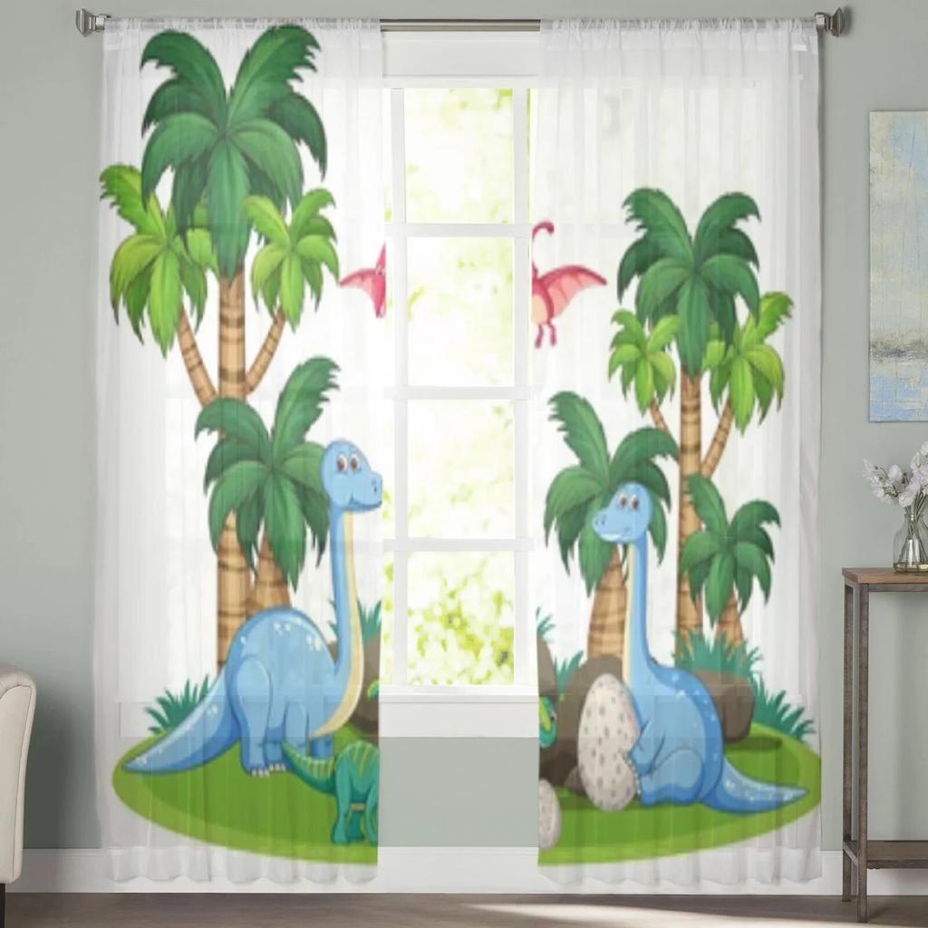 Dinosaur In Nature Sheer Curtains For Living Room Window Transparent Voile Tulle Curtain Bedroom Drapes Home Decor