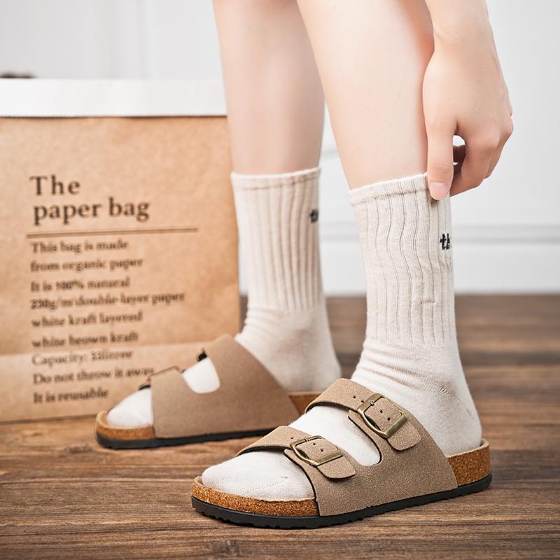 Mens Slippers Arch Support Slip-on Suede Shoe Crestar Cork Footbed Arizona Sandals for Women Solid Color Double Button Slippers