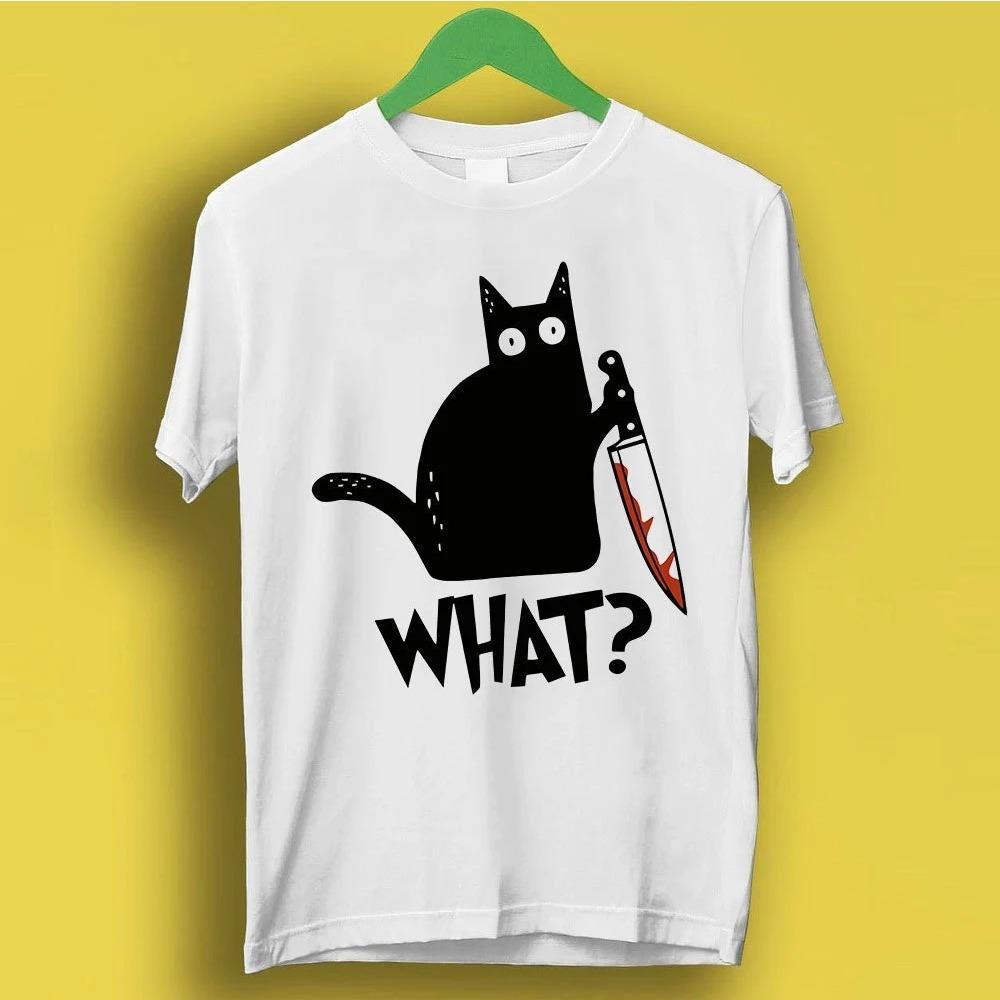 

Black Cat with Blade What Printed Tshirt for Women Unisex Contrasting Cute Top Comfortable Loose Short Sleeve Unisex Tshirt S